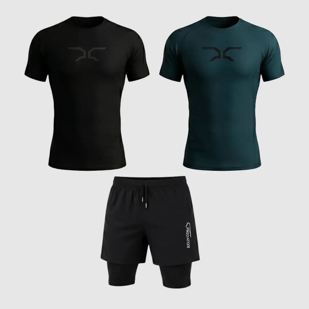 Gym Rotation Combo: 2 Compression T-Shirts + Shorts