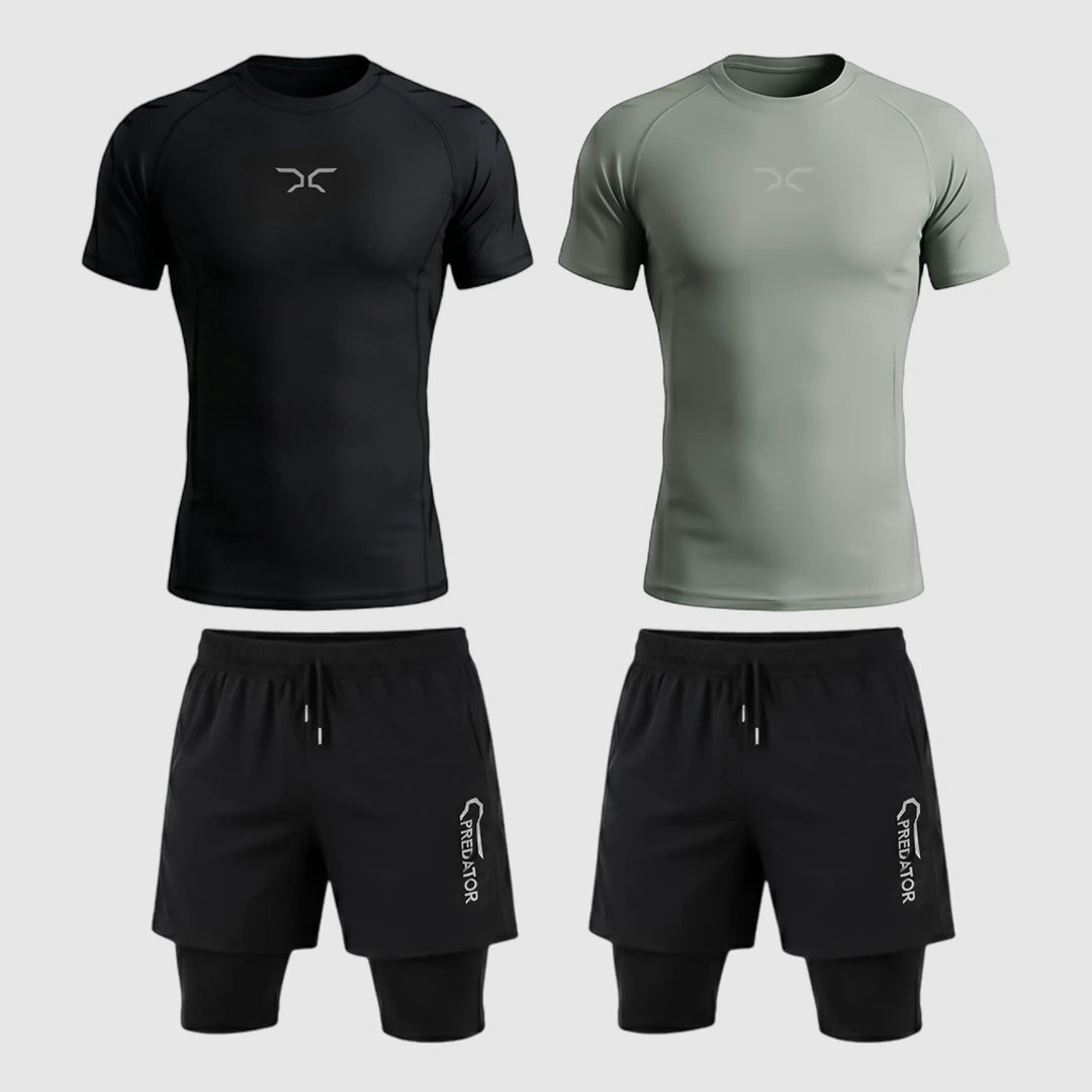 Gym Partners Pack: 2 Compression T-Shirts + 2 Shorts